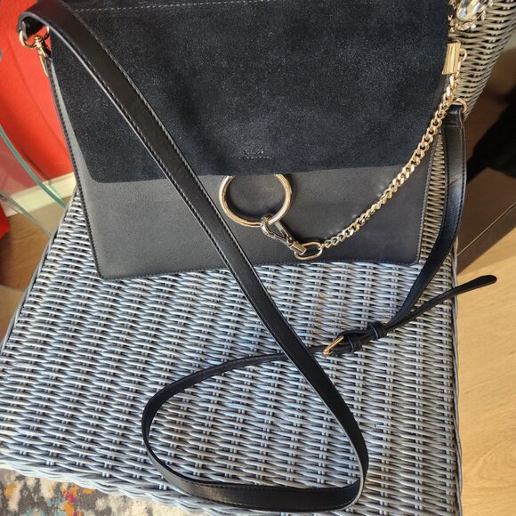 CHLOE ~ Faye Shoulder Bag Leather and Suede ~ BLACK ~ Beautiful! EUC - Picture 5 of 6